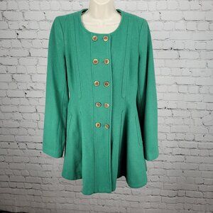 Elevenses Anthropologie Green Wool Blend Double Breasted Buttoned Pea Coat 12